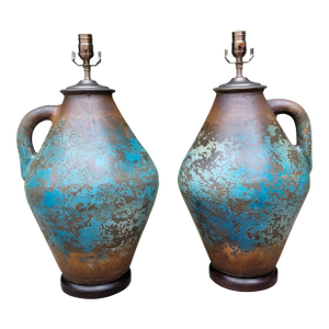Monumental Volcanic Glaze Ceramic Amphora Table Lamps – A Pair