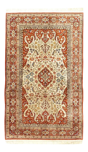 Ivory Color Fine Hand Knotted Chinese Pure Silk Hereke 2'11 X 5'