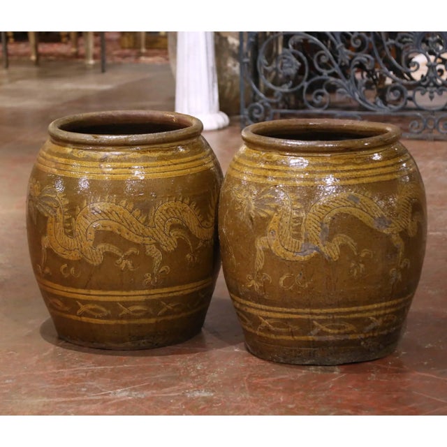 Pair of 19th Century Thai Glazed Earthenware Dragon Jars For Sale In Dallas - Image 6 of 16