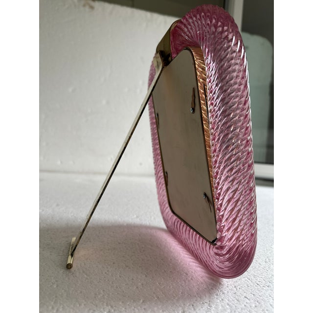 Mid-Century Modern Style Pink "Torchon" Murano Glass Small Picture Frame and Brass in Barovier Style For Sale - Image 6 of 7