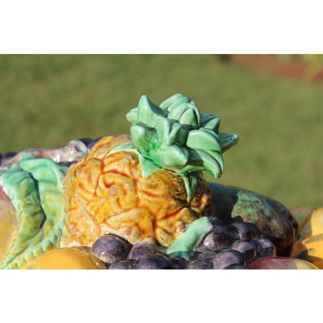 1980s Bordallo Pinheiro Ceramic Fruit Basket Serving Dish For Sale - Image 5 of 15