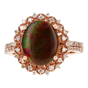 3.10 Carat Ammolite Diamond 14 Karat Rose Gold Cocktail Ring, Size 7