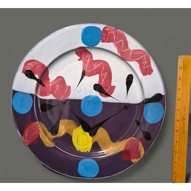 Blue Vintage Vermont Dan Lasser Mid-Century Modern Abstract Expressionism Large Platter 15'' For Sale - Image 8 of 12