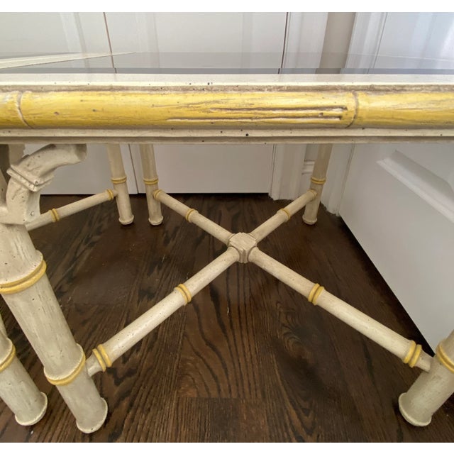 1970s Pair Vintage Faux Bamboo Glass Top Tables For Sale - Image 5 of 8