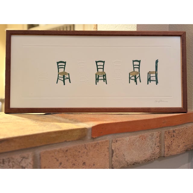 Vintage Greece 7 Embossed and Hand Painted Chairs Original Framed Art For Sale In Seattle - Image 6 of 15
