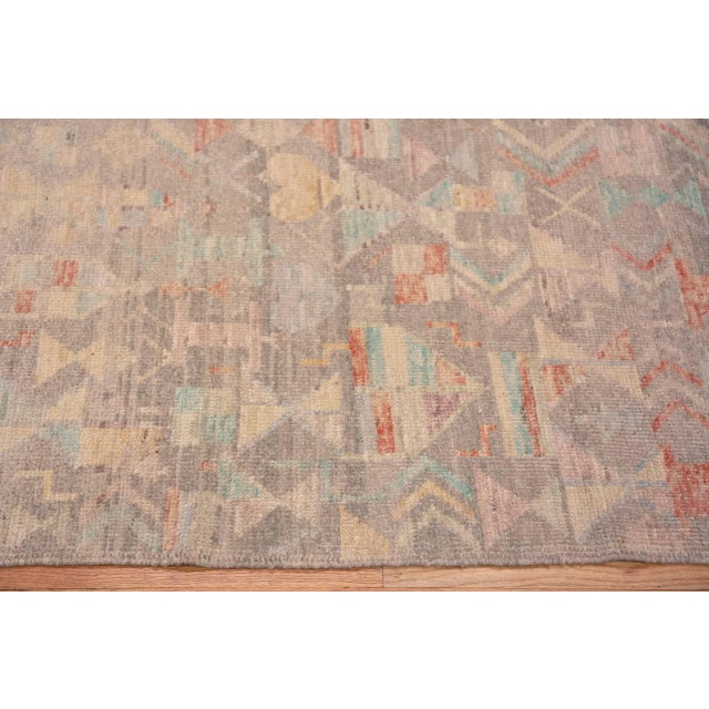 Tribal Grey Pastel Tribal Geometric Modern Runner Rug For Sale - Image 3 of 7