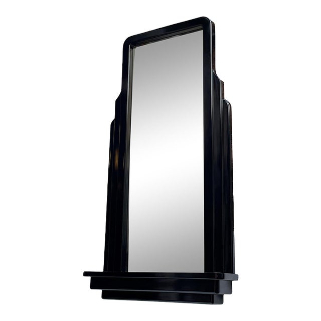 Art Deco Black Lacquered Entryway Mirror With 6” Shelf For Sale