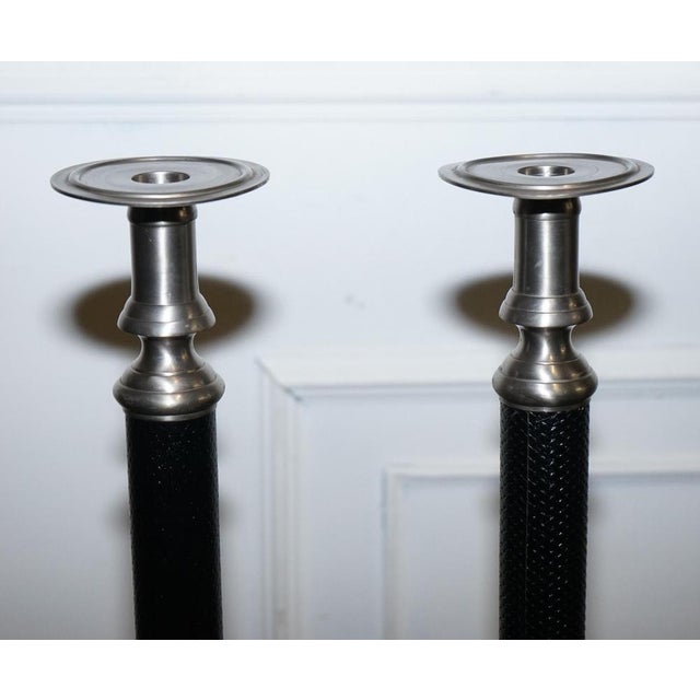 Silver Stainless Steel & Black Candleholders in the style of Ralph Lauren, Set of 2 For Sale - Image 6 of 11