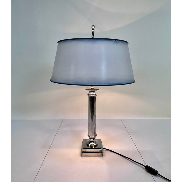Large Empire-Style Silver-Plated Tuscan Column Table Lamp with Metal Lampshade, France, 1960s For Sale - Image 12 of 18