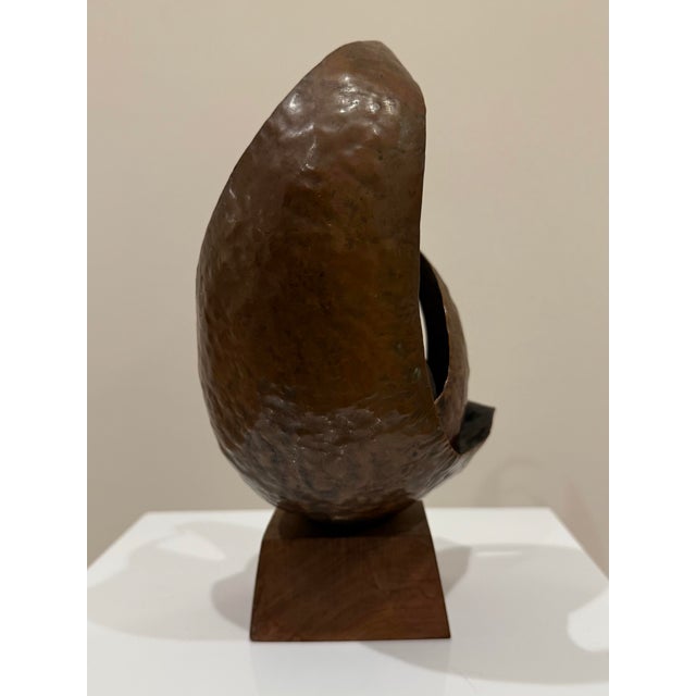 Early 20th Century Arts & Crafts, Hammered Copper Flower Sculpture on Walnut Base For Sale - Image 4 of 5