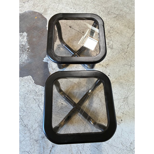 Vintage Bold Black and Brass Side Tables With Smoked Glass - A Pair For Sale In Phoenix - Image 6 of 6