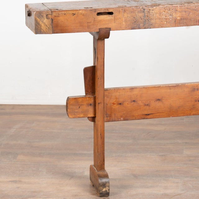 Early 20th Century Rustic Narrow Carpenters Workbench Console Table For Sale - Image 11 of 15