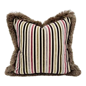 Cut Velvet Multicolor Stripe Lavender Silk Fringe Pillow
