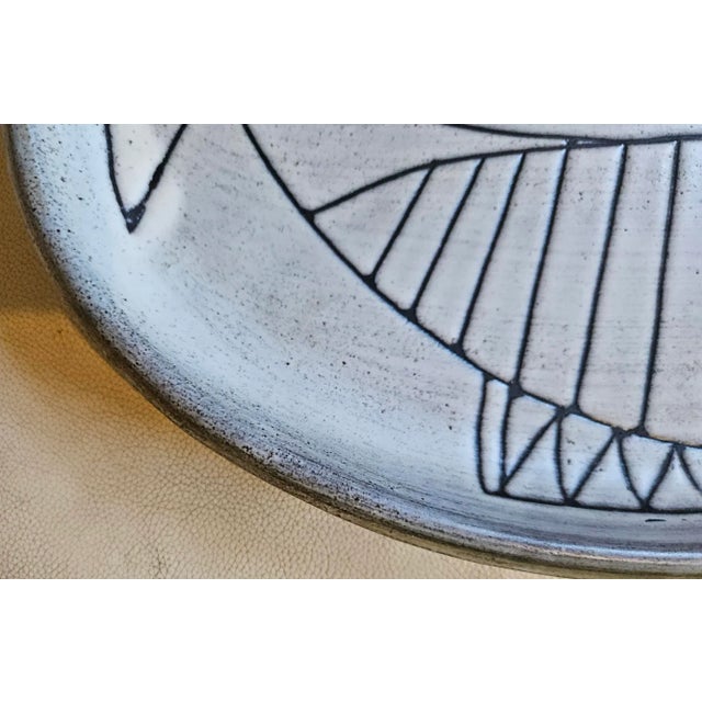 1960s Jacques Pouchain Atelier Dieulefit Stoneware Platter With Incised Fish Motif Circa 1960 For Sale - Image 5 of 11