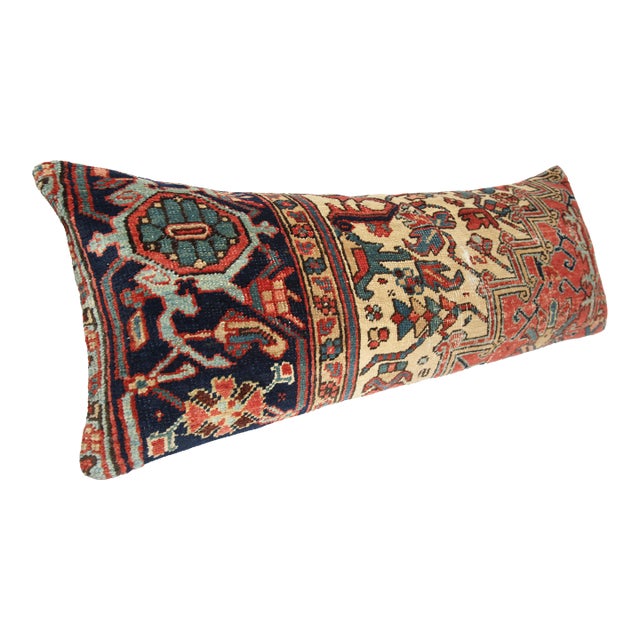 Antique Persian Heriz Lumbar Rug Pillow – Rare Handwoven Textile -16'' X 43'' For Sale