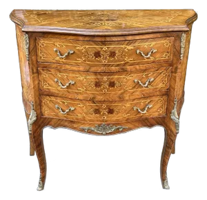 Antique French Louis XV Style 3 Drawer Chest With Beautiful Marquetry and Brass Bronze Mounts