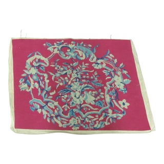 Vintage Red and Blue Floral Aubusson Style Tapestry Panel For Sale