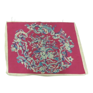 Vintage Red and Blue Floral Aubusson Style Tapestry Panel