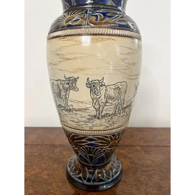 Beige Large Antique Vase by Hannah Barlow for Doulton Lambeth, 1880s For Sale - Image 8 of 12