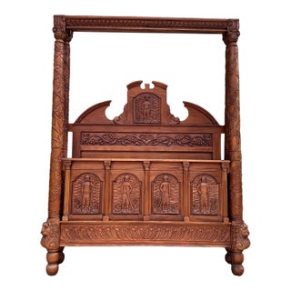 17th Century Antique Heavily Carved Queen Headboard and Footboard For Sale