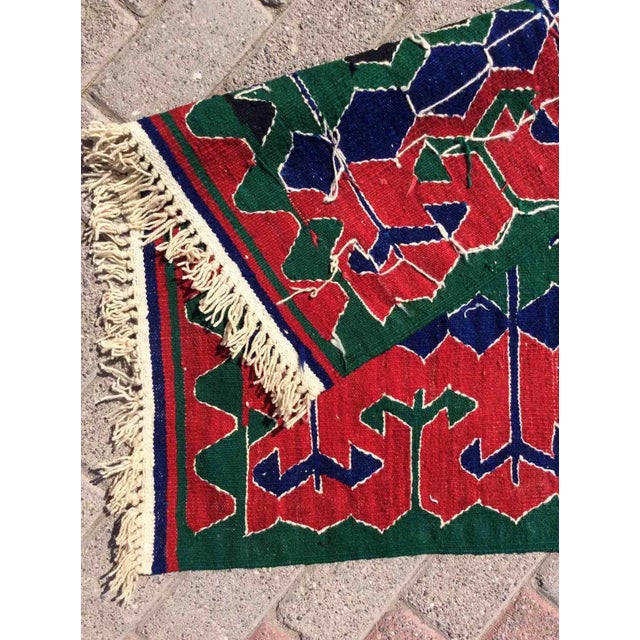 Textile Green and Red Vintage Turkish Kilim Rug - 33" X 43" For Sale - Image 7 of 8