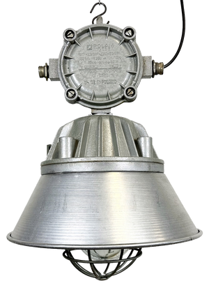 Large Industrial Cast Aluminium Cage Pendant Light from Polam Wilkasy, 1970s