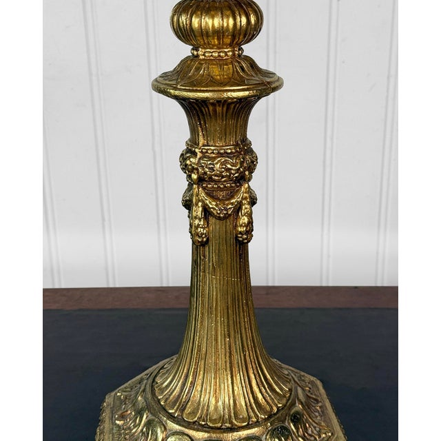 Vintage 40" Hollywood Regency Gold Slag Glass Jeweled Crown Table Lamp For Sale - Image 11 of 13