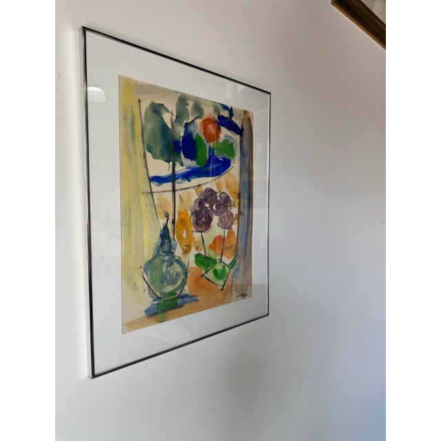A vibrant and gestural expressionist watercolor painting by artist Yamill, signed and dated 1982. This dynamic composition...