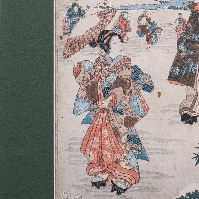 Glass Antique Woodblock Picture, Japanese Meiji Framed Print After Kunisada, Victorian For Sale - Image 7 of 9