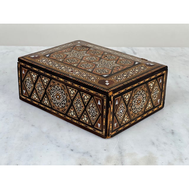 Antique Persian Khatam Inlaid Wood Secret Drawer Jewelry Box C. Late 19th Century For Sale In Boston - Image 6 of 6