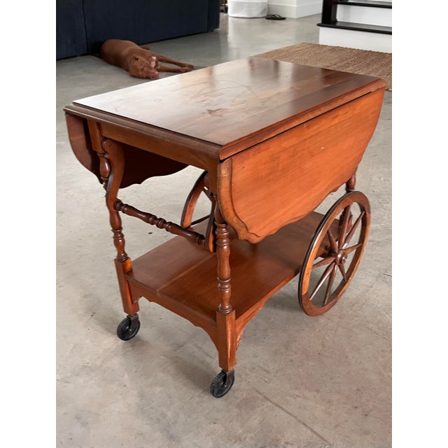 Mid 20th Century Walnut Drop Leaf Tea Table/Bar Cart For Sale - Image 4 of 12