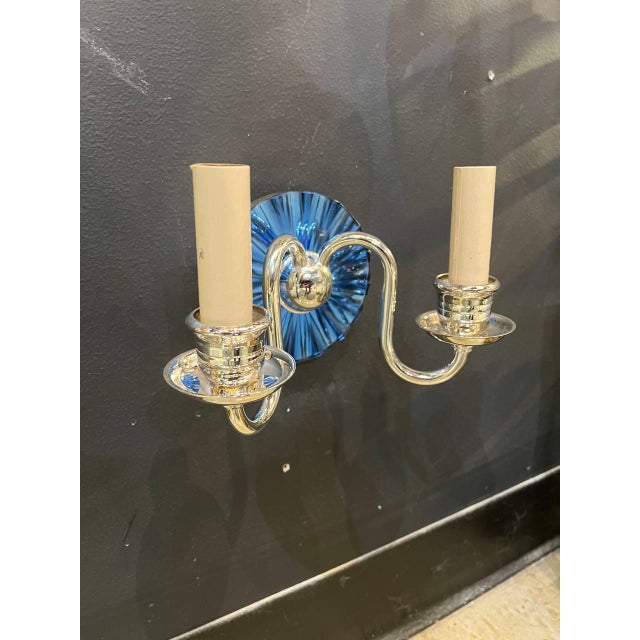 1930s French Cobalt Blue Mirror Sconces - a Pair For Sale - Image 4 of 6