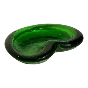 Vintage Blenko Green Art Glass Kidney Shaped Bowl, Circa 60s