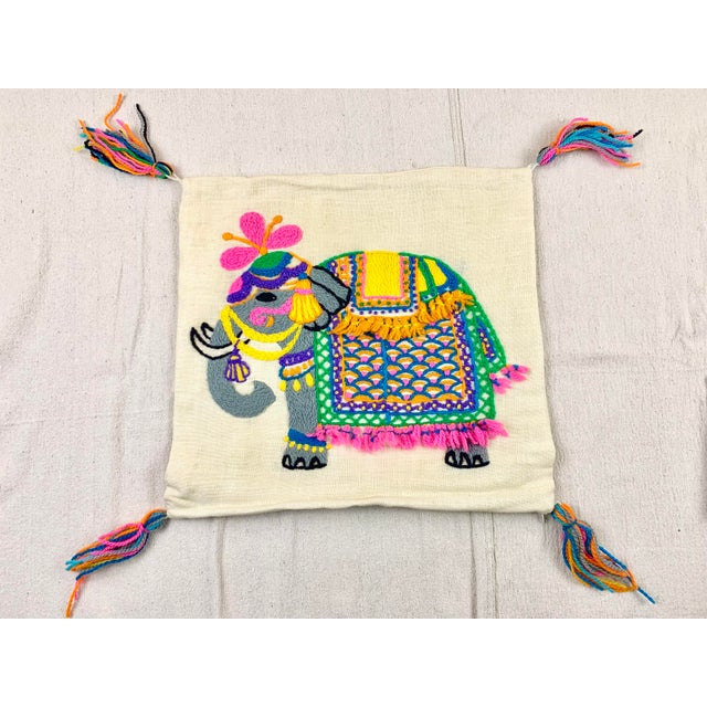 Vintage Handmade Crewel Embroidery Elephant Pillow Cover For Sale - Image 11 of 11
