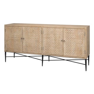 Carved Scallop Sideboard in Warm Tan, 79 Inches For Sale