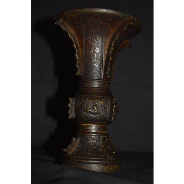 Antique Japanese Bronze Vessel/Vase W/Designs For Sale - Image 4 of 18