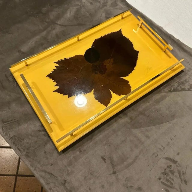 1960s Mid-Century Modern Lacquered Wood and Brass Italian Serving Tray For Sale - Image 11 of 13