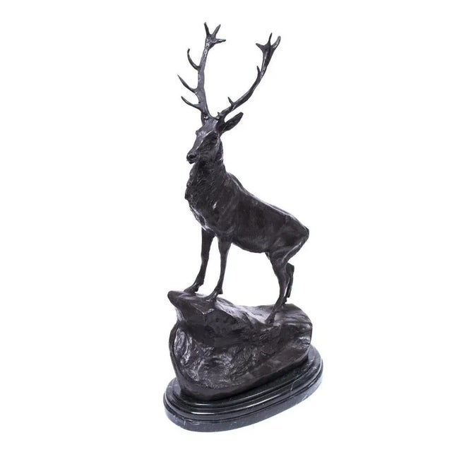 Black Large Bronze Stag Statuettes after Moigniez, 20th Century, Set of 2 For Sale - Image 8 of 18