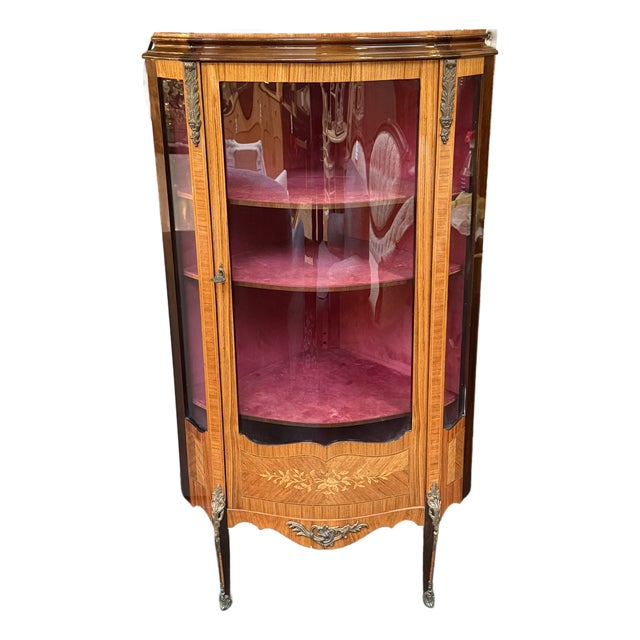 French Style Bow Front Corner Cabinet For Sale