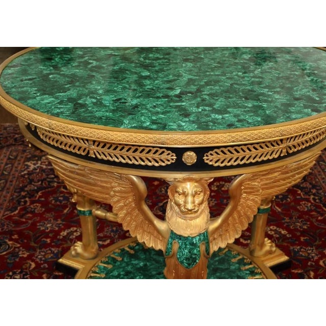 Mid 20th Century Russian Empire Style Gilt Bronze & Malachite Griffin Center Table For Sale - Image 10 of 18