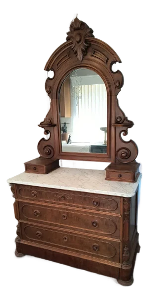 Mid 19th Century Antique Victorian Mahogany Marble-Top Dresser With Mirror