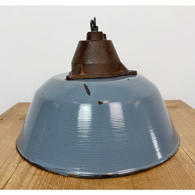 Industrial Grey Enamel and Cast Iron Pendant Light, 1960s For Sale - Image 12 of 18