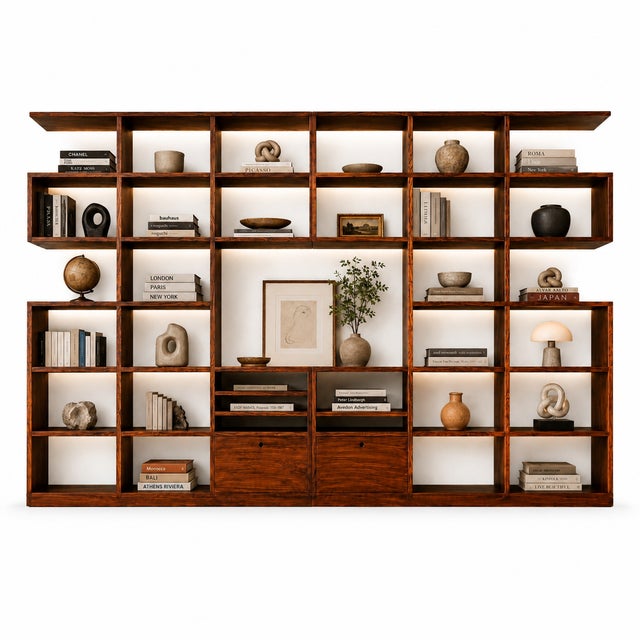 A commanding example of Brazilian Modern design from the 1960s, this monumental rosewood bookshelf combines architectural...