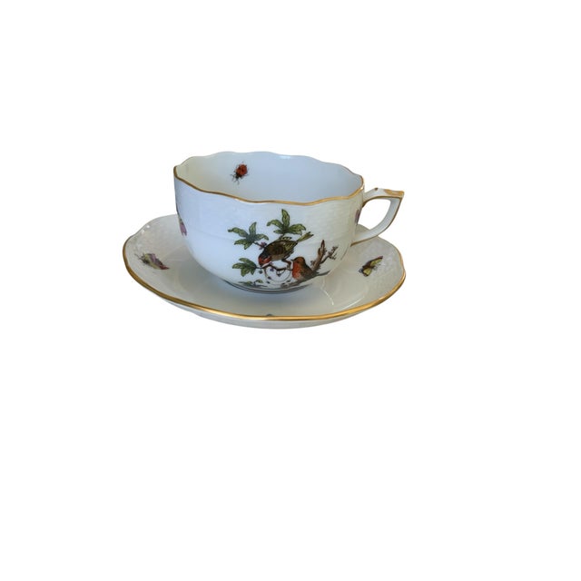 Herand Rothschild Bird Complete Set of 12 Flat Cup & Saucer Set Porcelain Ro/724 Made in Hungary - Set of 24 Herand...