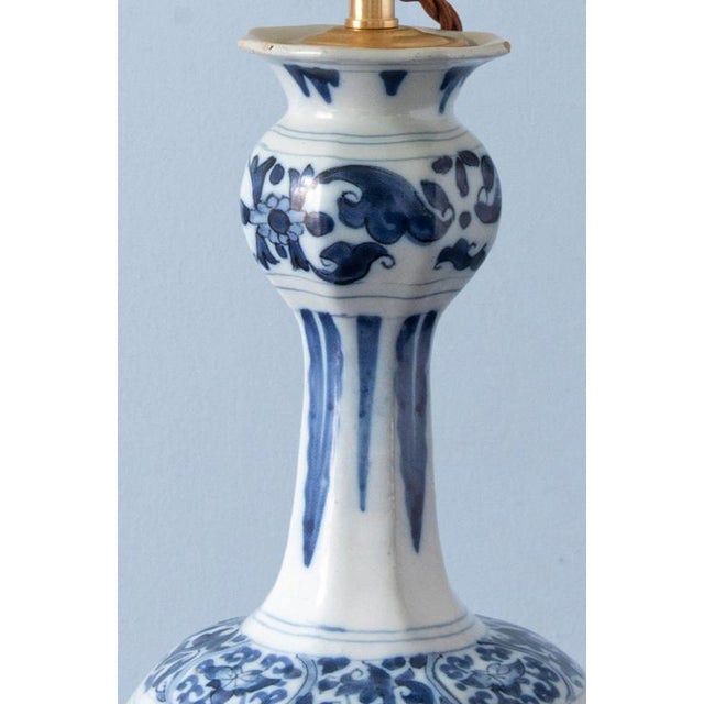 18th Century Dutch Delft Garlic Neck Chinoiserie Vase Table Lamp For Sale - Image 9 of 13