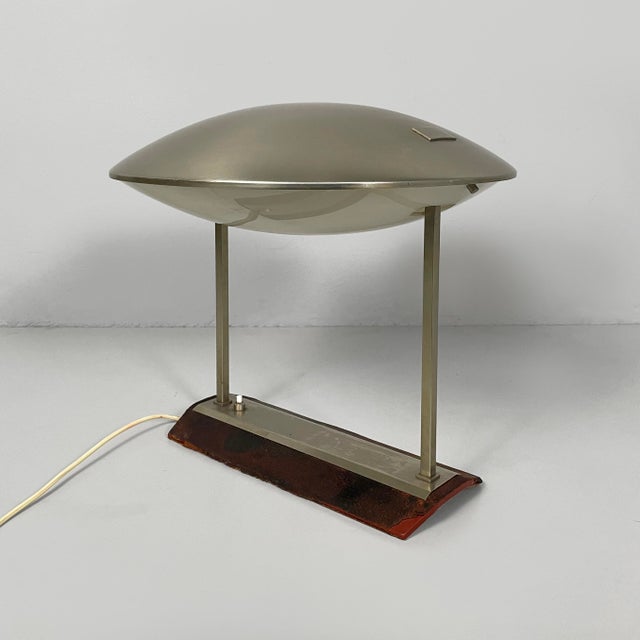 Italian mid-century modern metal, acrylic glass and leather adjustable table lamp 8050 by Stilnovo, 1960s Adjustable table...