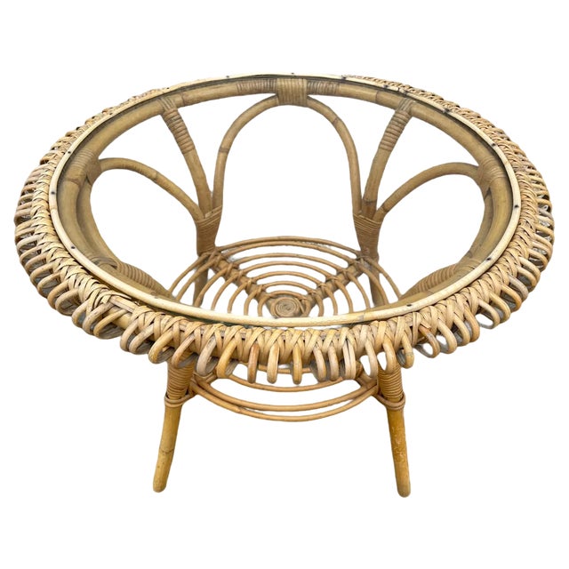 Rattan Round Table 1960s For Sale