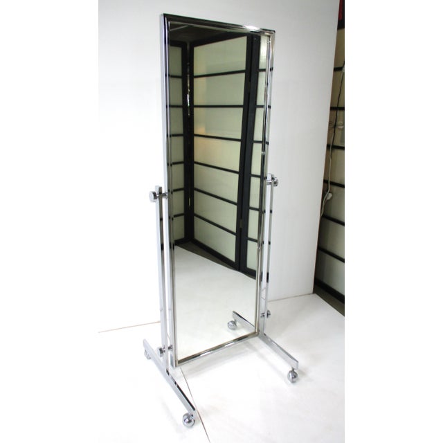 Full Length Rolling Chrome 2 Sided Dressing Mirror For Sale - Image 9 of 9