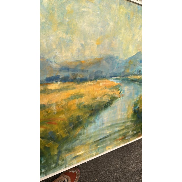 River Landscape with Mountains, 1960s, Oil on Canvas, Framed For Sale - Image 8 of 18