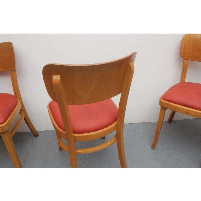 Beech & Leatherette Dining Chairs, 1950s, Set of 4 For Sale - Image 4 of 10